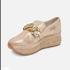 Gold Espadrille Platform Loafers